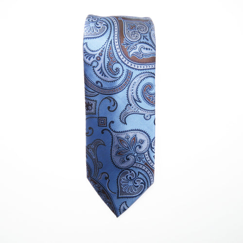 Blue & Brown Paisley Wider Knot Necktie Set