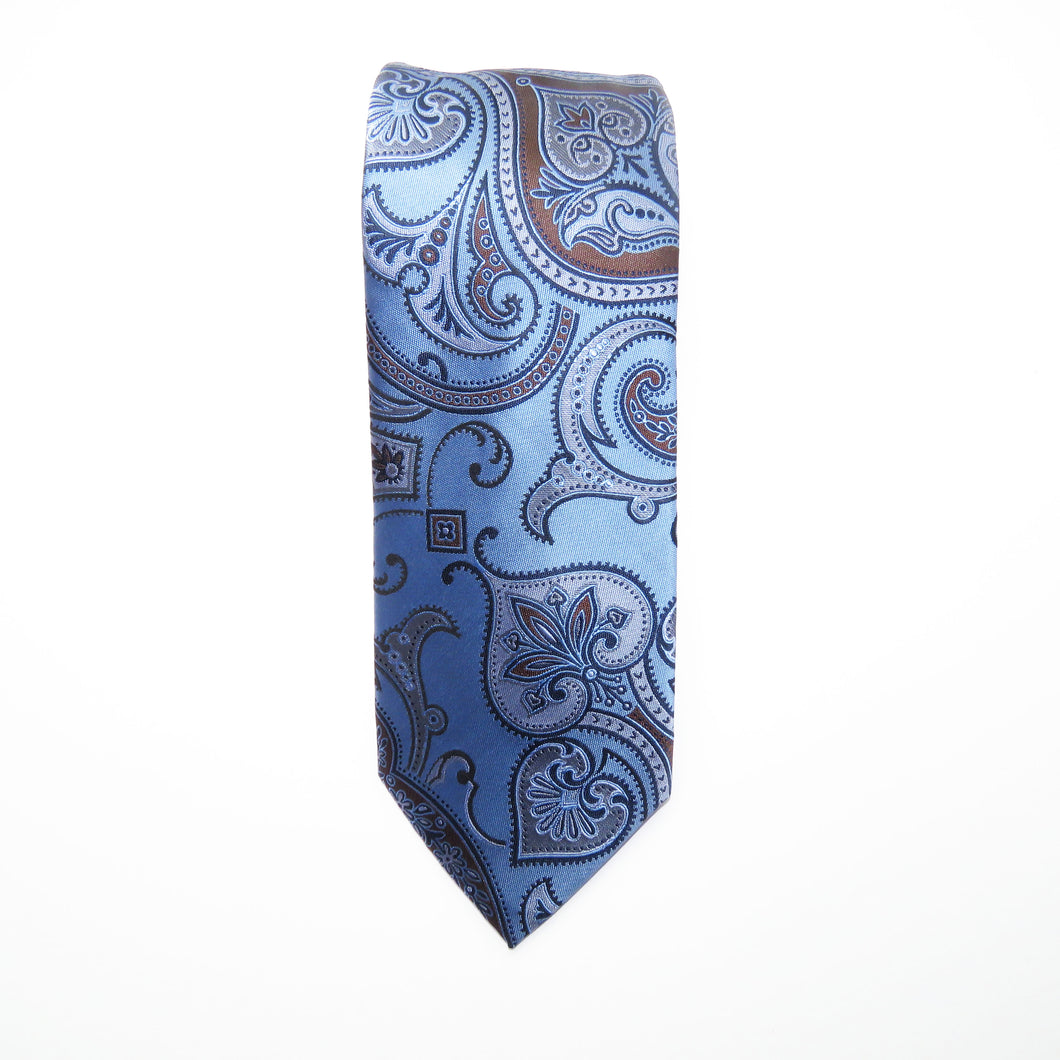 Blue & Brown Paisley Wider Knot Necktie Set