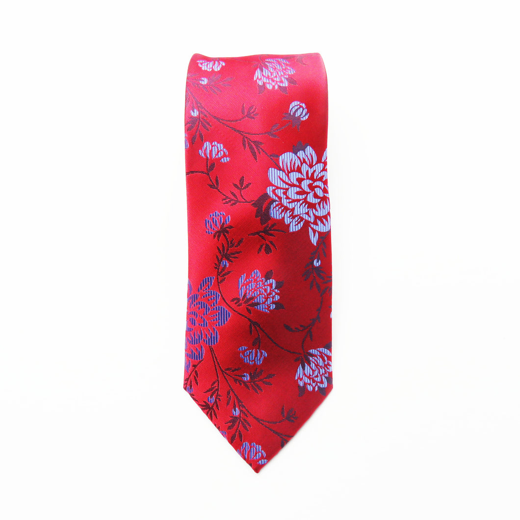 Red & Blue Floral wider knot Necktie Set