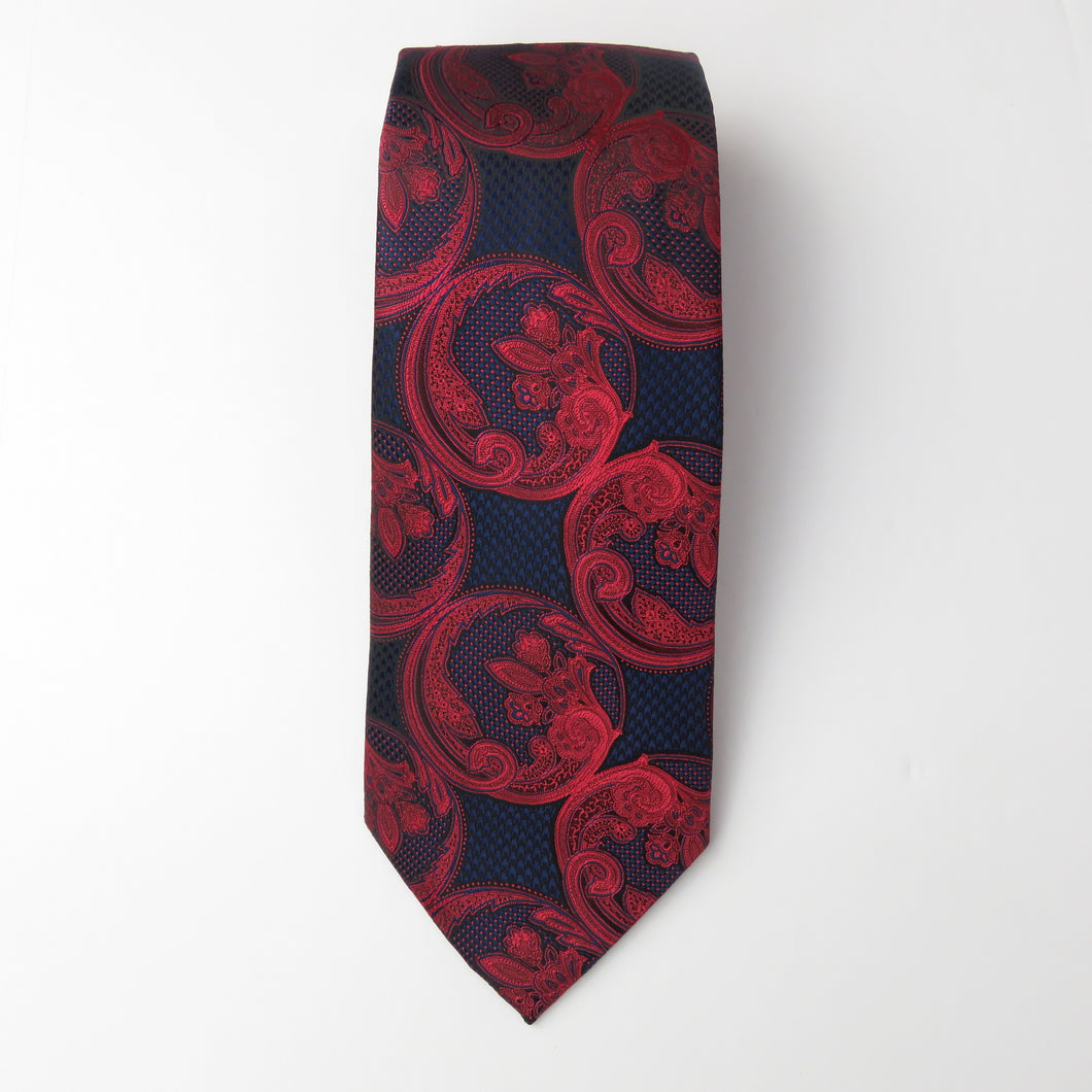 Dark Red and Navy Blue Paisley Necktie Set