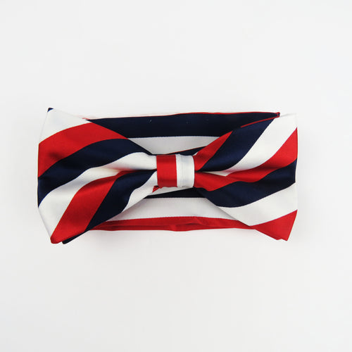 Blue and Black stripe Silk Bow tie Set