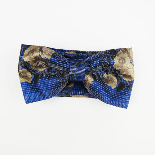 Royal and tan floral pre tied bow tie set