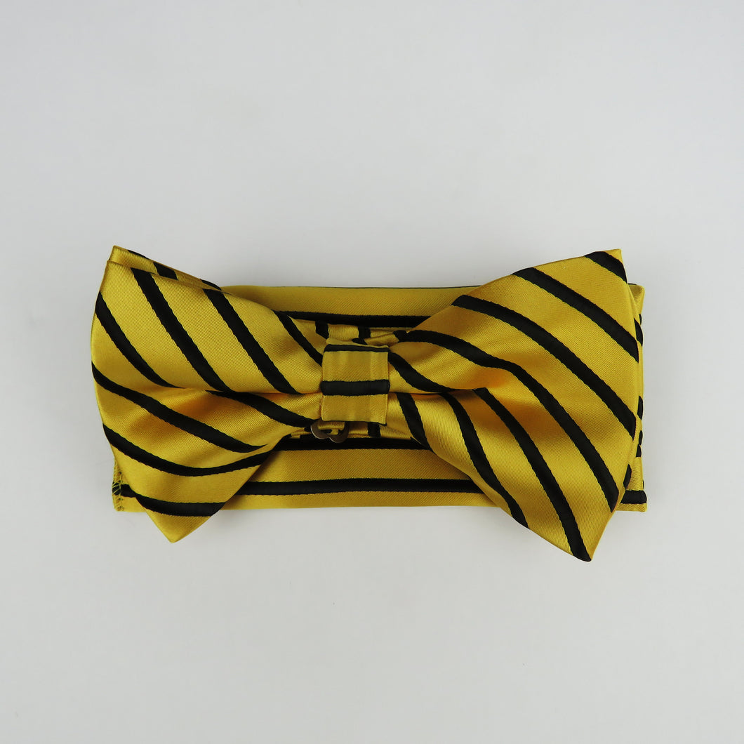Gold and Black stripe bow tie set
