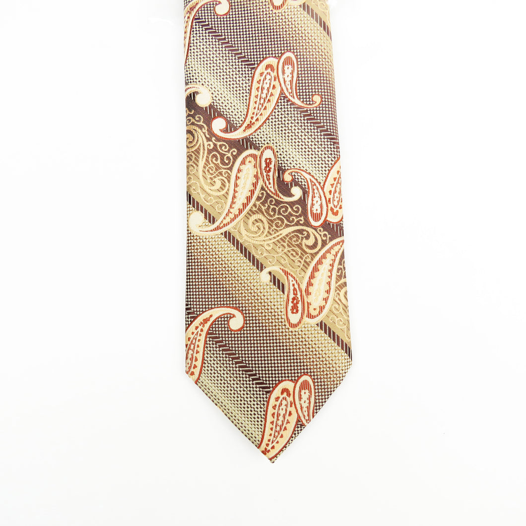 Gold and brown paisley necktie set