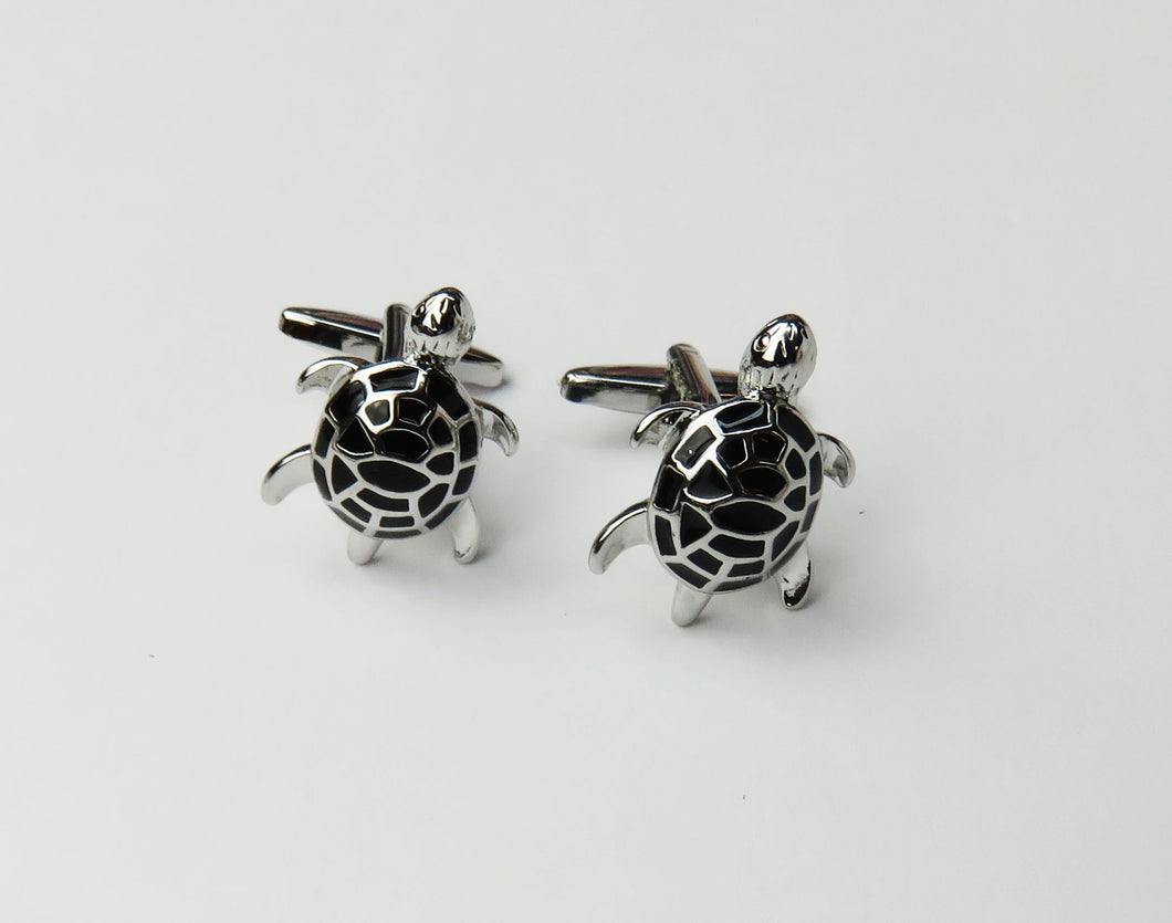 Silver and black turtle shaped cufflink set