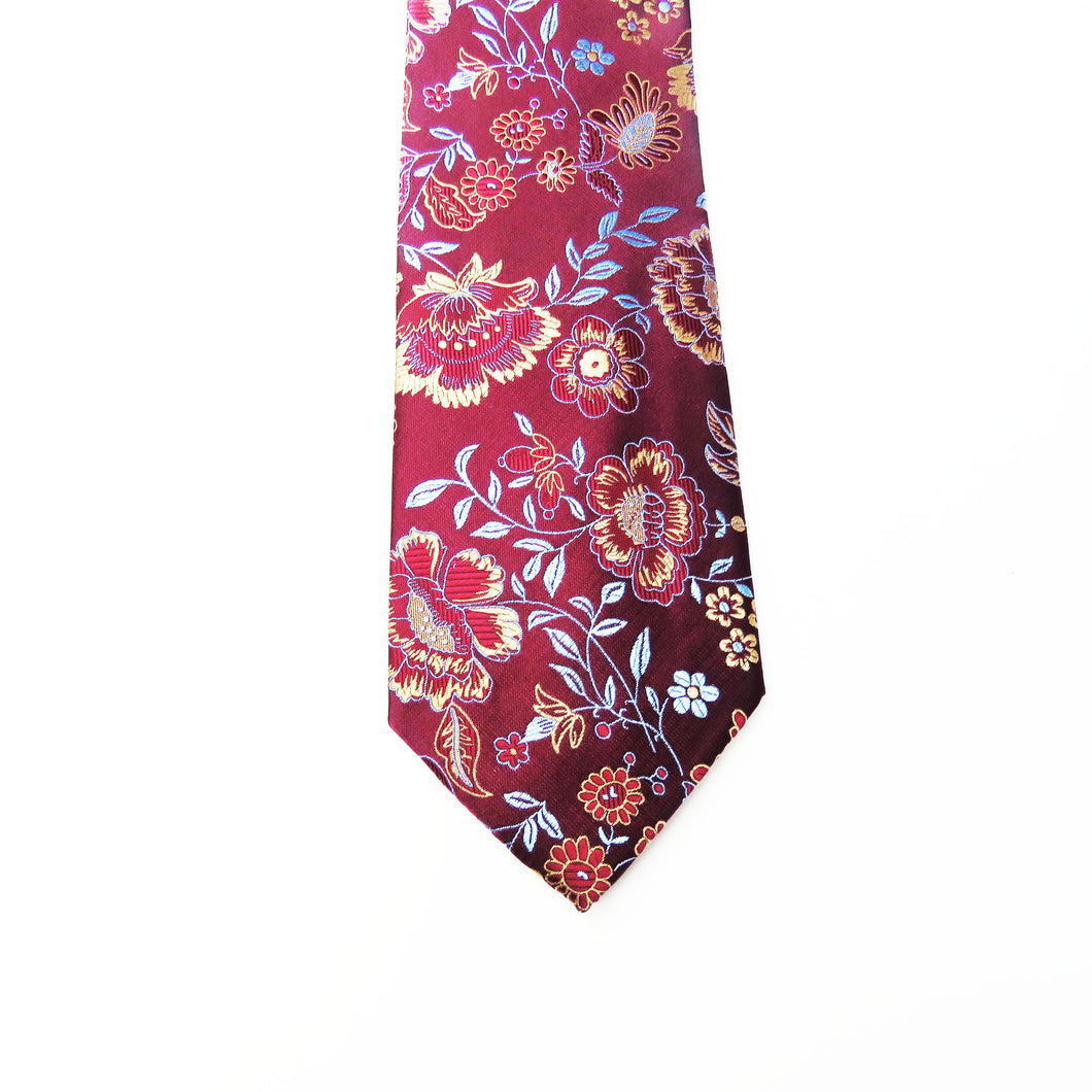 Wine gold and blue floral pattern necktie set