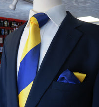 Blue and Yellow Wide stripe Wide knot Necktie set