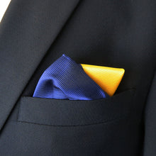 Blue and Yellow Wide stripe Wide knot Necktie set