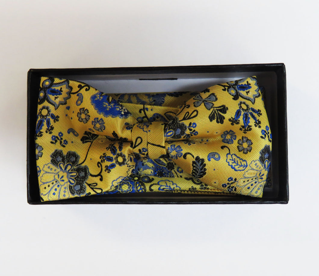 Yellow and blue floral pattern bow tie set