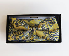 Yellow and blue paisley bow tie set
