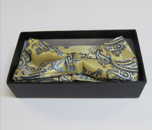 Yellow and blue paisley bow tie set