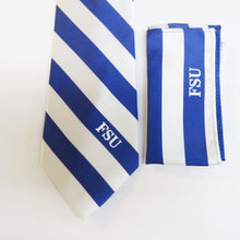 Blue and white stripe collegiate necktie set