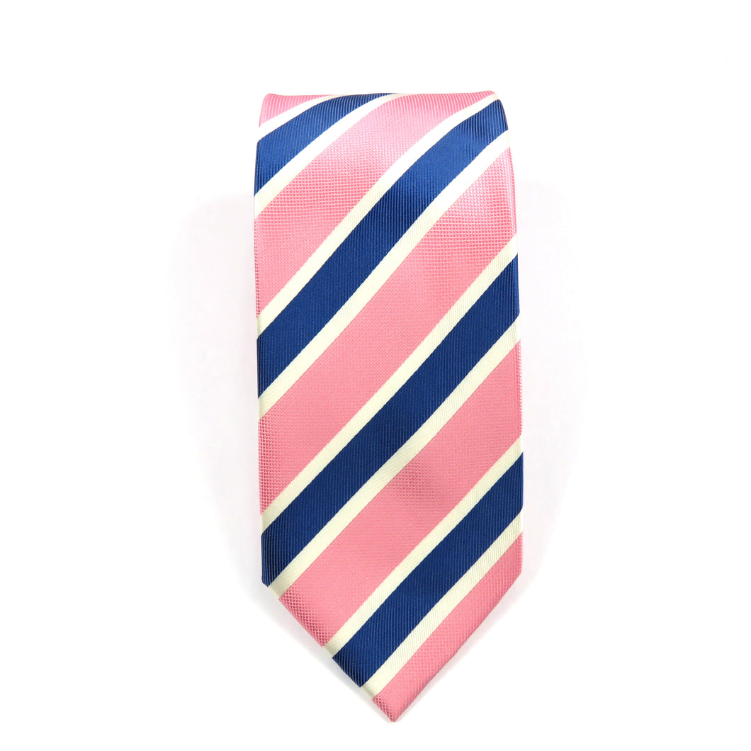 Pink Blue and White Stripe Necktie set
