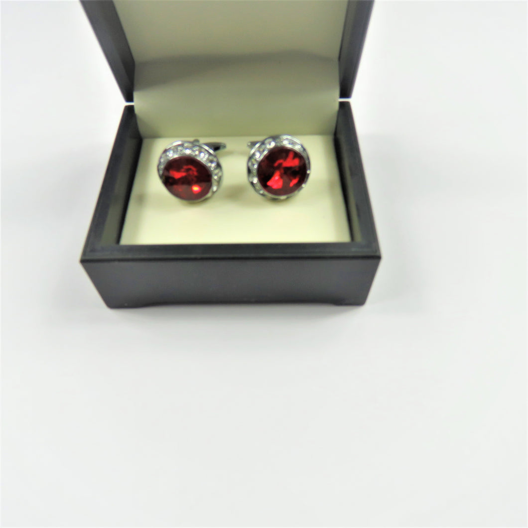 Red stone cufflinks with silver trim