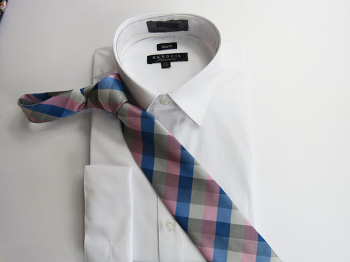 Light pink and blue checked necktie set
