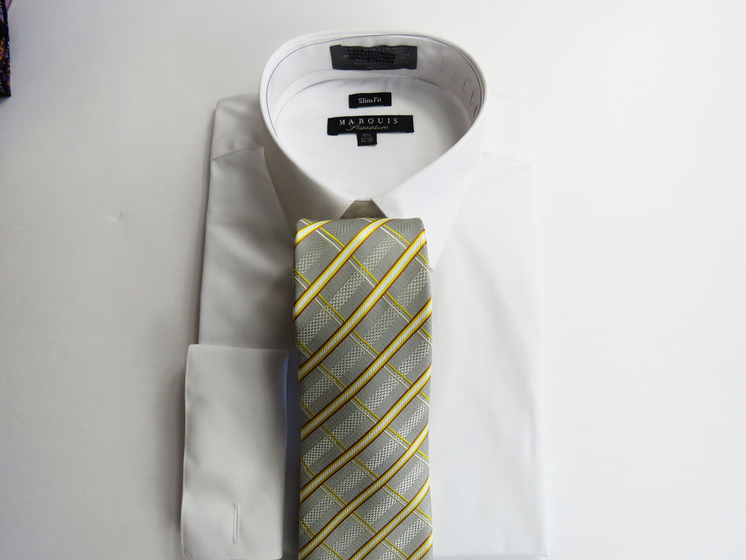 Light gray and yellow stripe necktie set