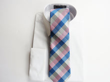 Light pink and blue checked necktie set