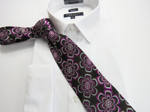 Black and purple floral 5 necktie set