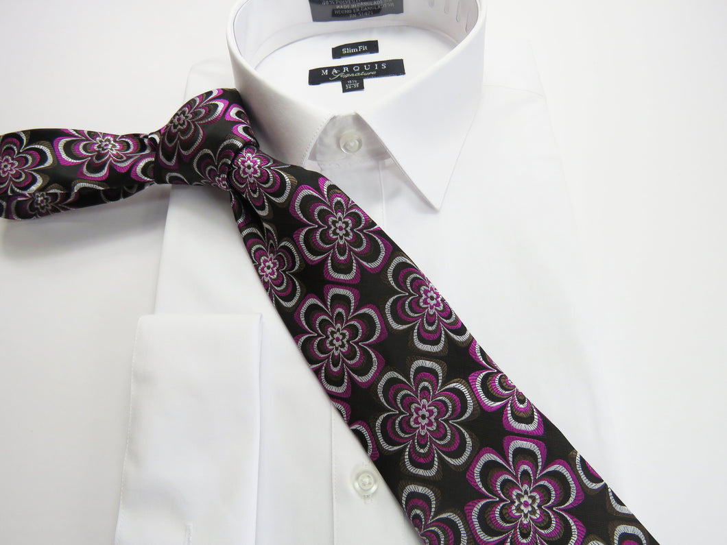Black and purple floral 5 necktie set