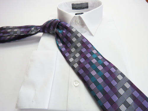Purple and Teal checkered pattern necktie set