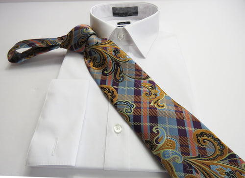 Purple and gold paisley tie set