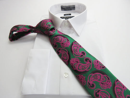 Green with pink paisley necktie set