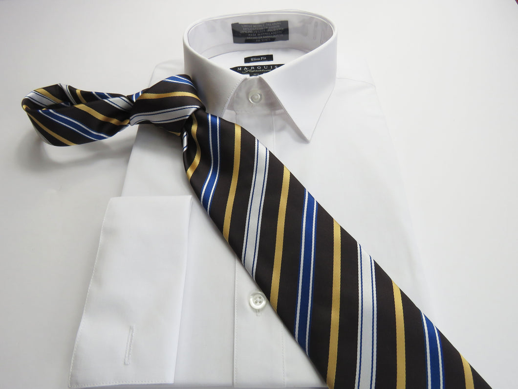 Brown, Gold, Blue, and White Stripe necktie set