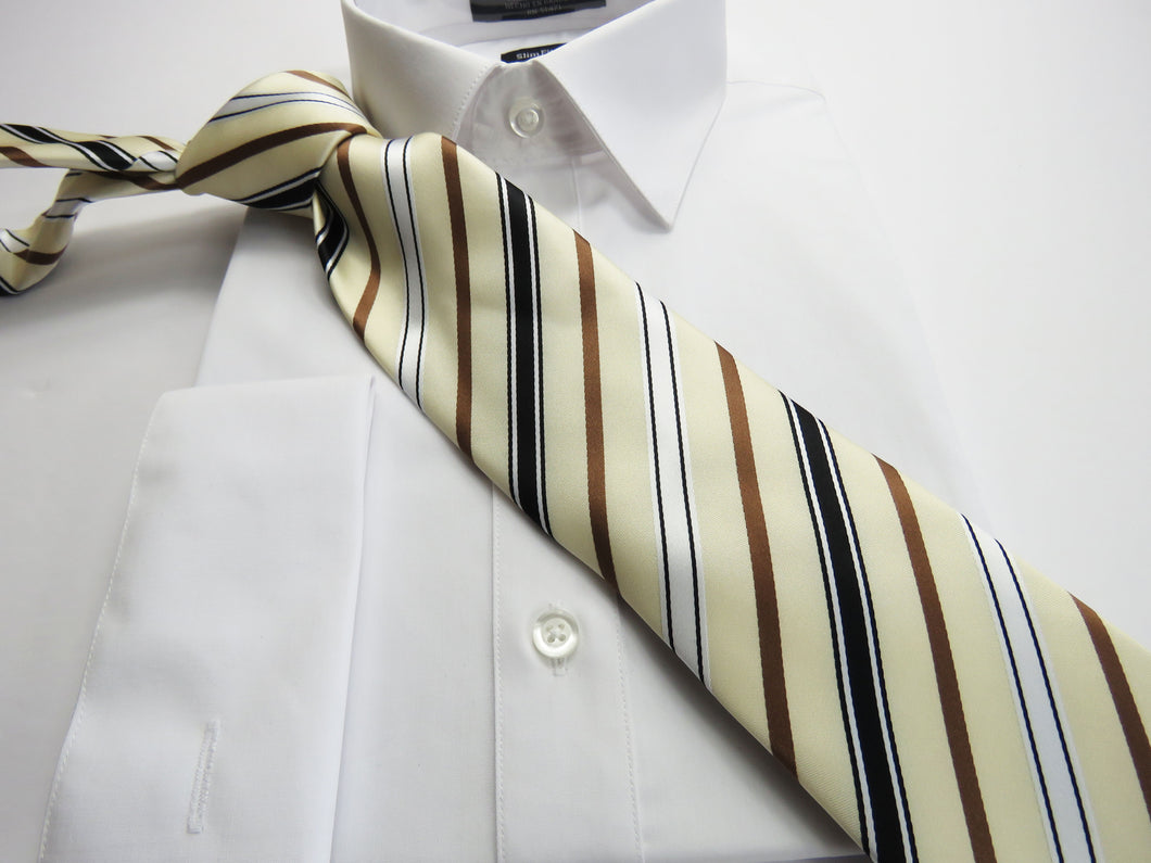 Beige with brown and black stripe necktie set
