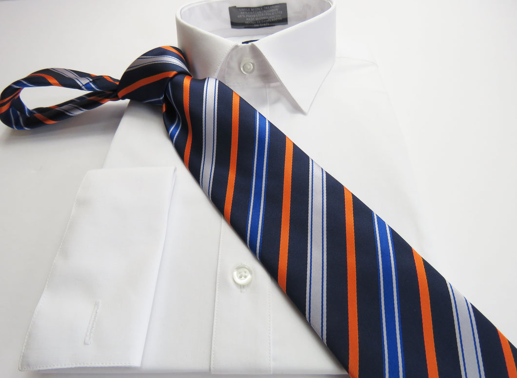 Blue and orange stripe necktie set