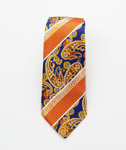 Tangerine Orange and Blue paisley Necktie Set