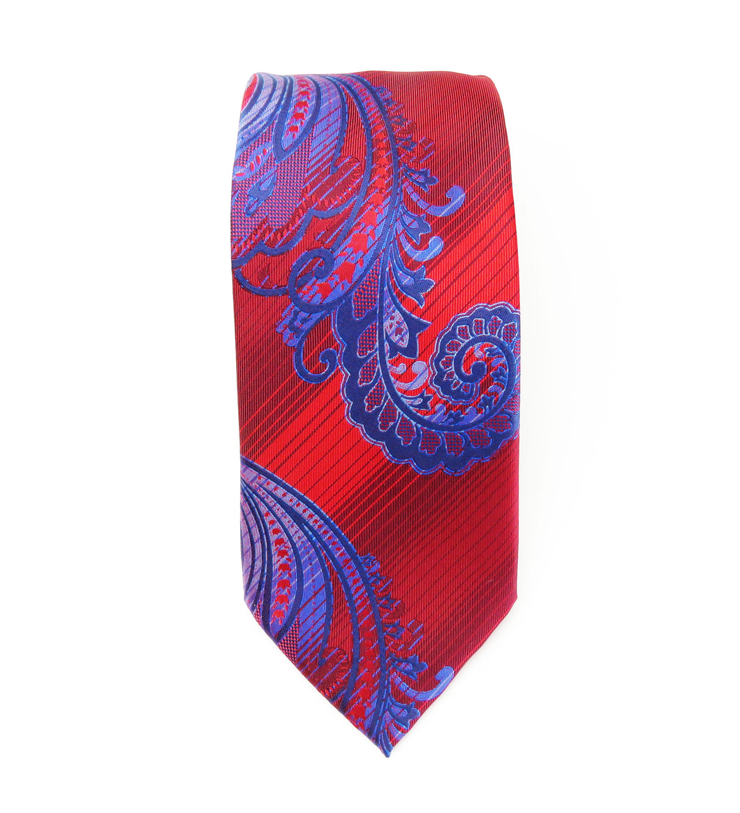 Red and Blue Wider Knot Paisley Necktie