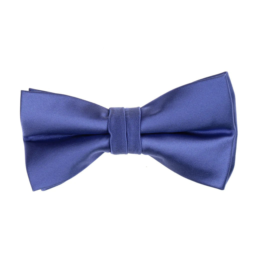 Blueberry Blue Satin Silk Pre-Tied Bow Tie With Matching Pocket Square