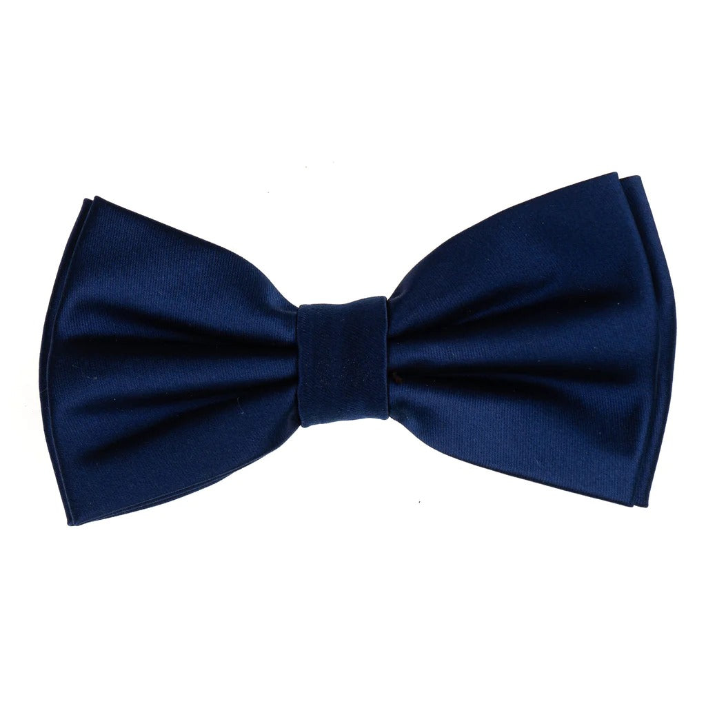 Midnight Blue Satin Finish Silk Pre-Tied Bow Tie with Matching Pocket Square