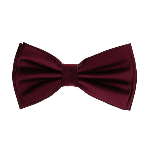 Burgundy Satin Finish Silk Pre-Tied Bow Tie with Matching Pocket Square