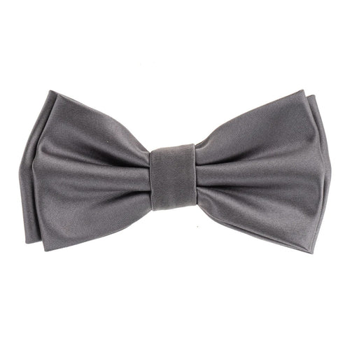 Charcoal Grey Satin Finish Silk Pre-Tied Bow Tie with Matching Pocket Square
