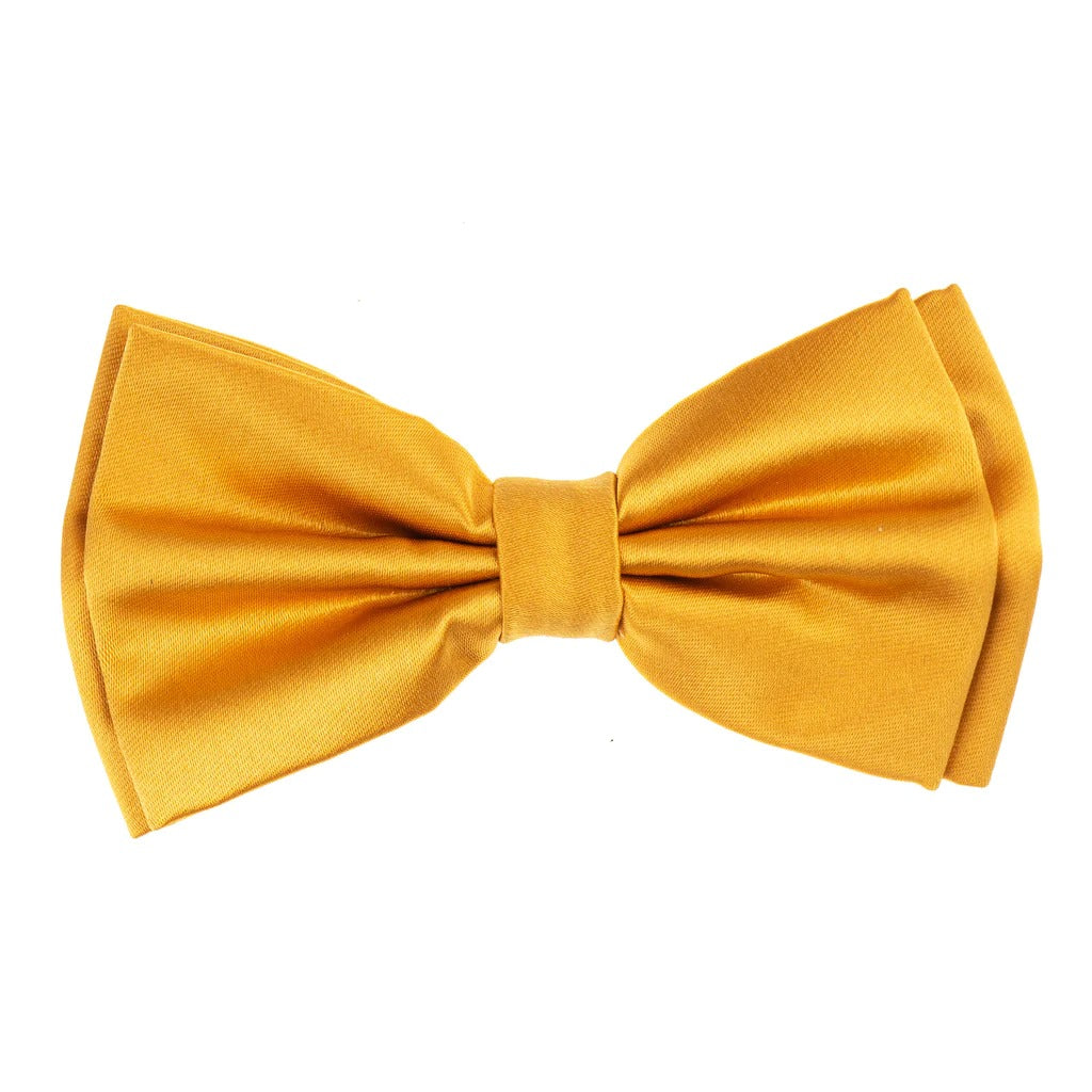 Gold Satin Finish Silk Pre-Tied Bow Tie with Matching Pocket Square