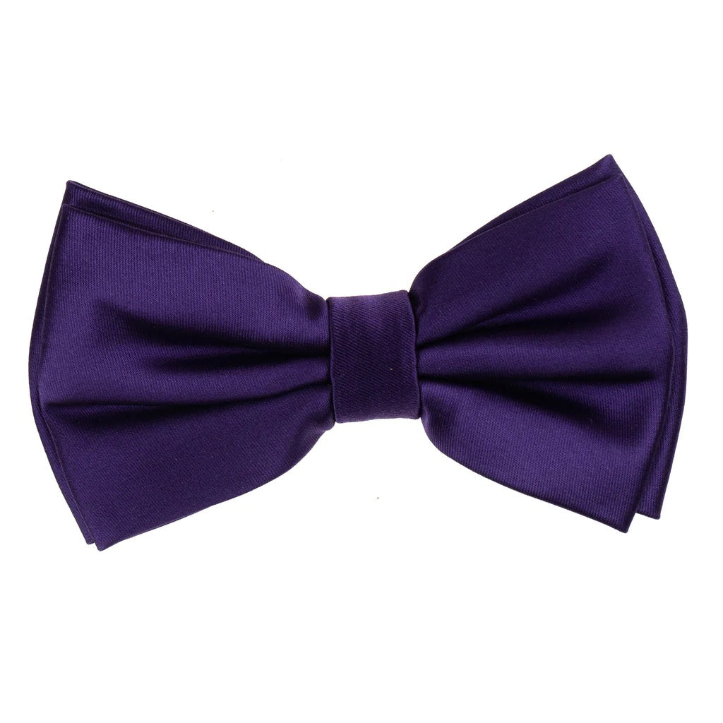 Purple Satin Finish Silk Pre-Tied Bow Tie with Matching Pocket Square