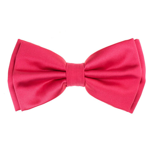 Raspberry Satin Finish Silk Pre-Tied Bow Tie with Matching Pocket Square