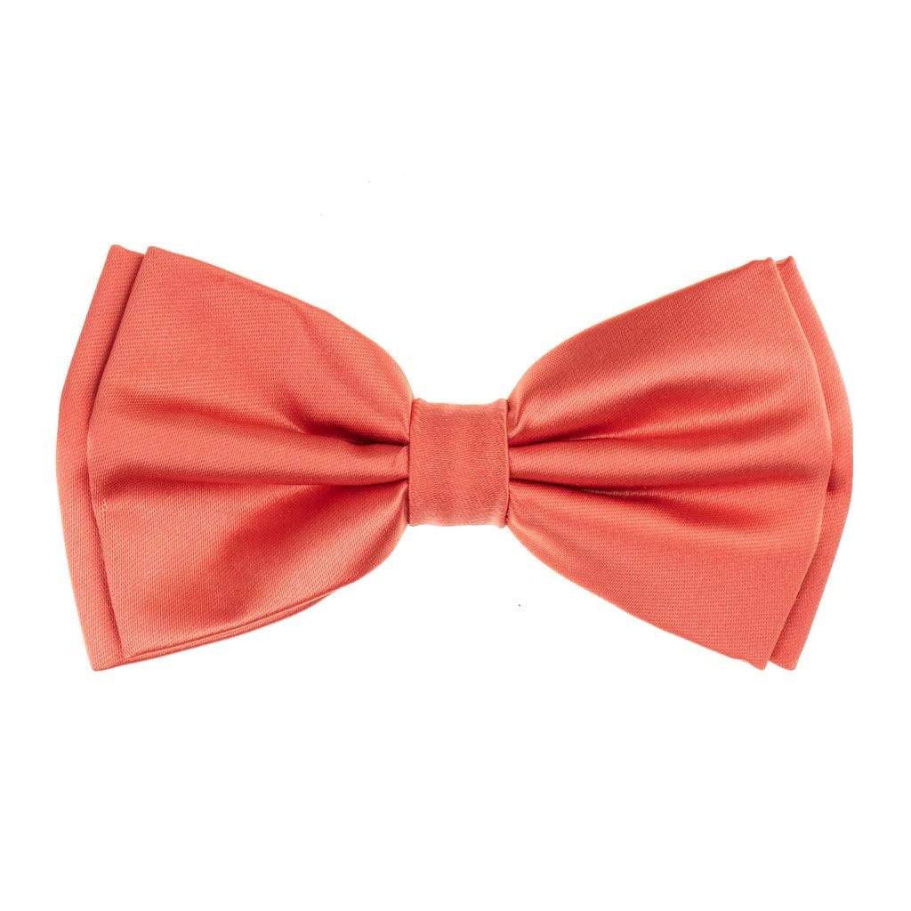 Coral Satin Finish Silk Pre-Tied Bow Tie with Matching Pocket Square