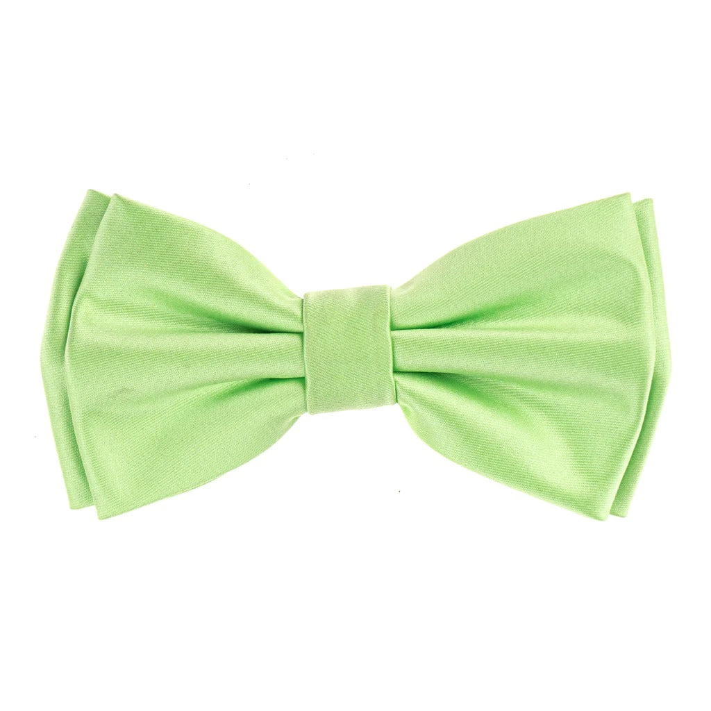 Pastel Green Satin Silk Pre-Tied Bow Tie with Matching Pocket Square
