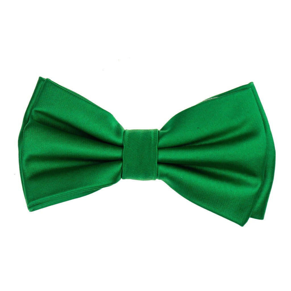 Pine Green Satin Finish Silk Pre-Tied Bow Tie with Matching Pocket Square