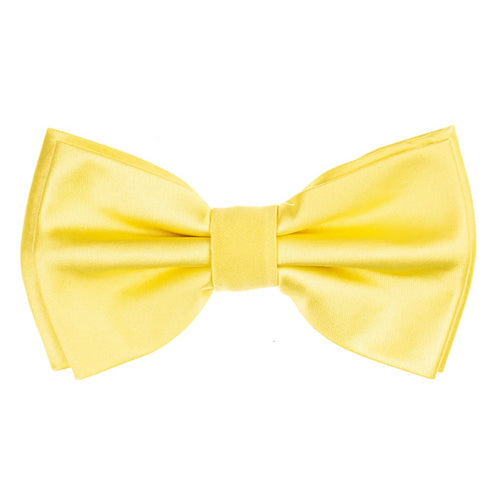 Yellow Satin Finish Silk Pre-Tied Bow Tie with Matching Pocket Square