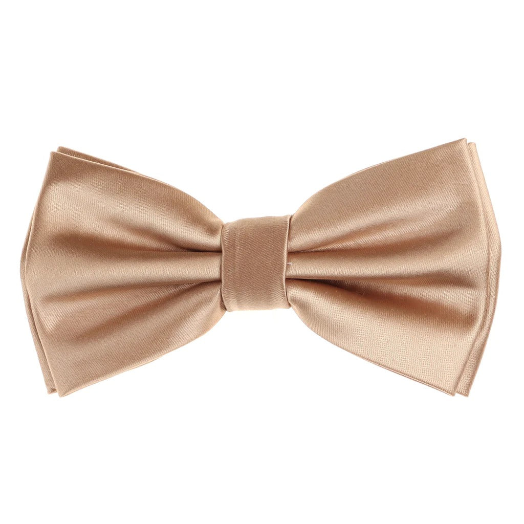 Gold Metallic Satin Finish Silk Pre-Tied Bow Tie with Matching Pocket Square