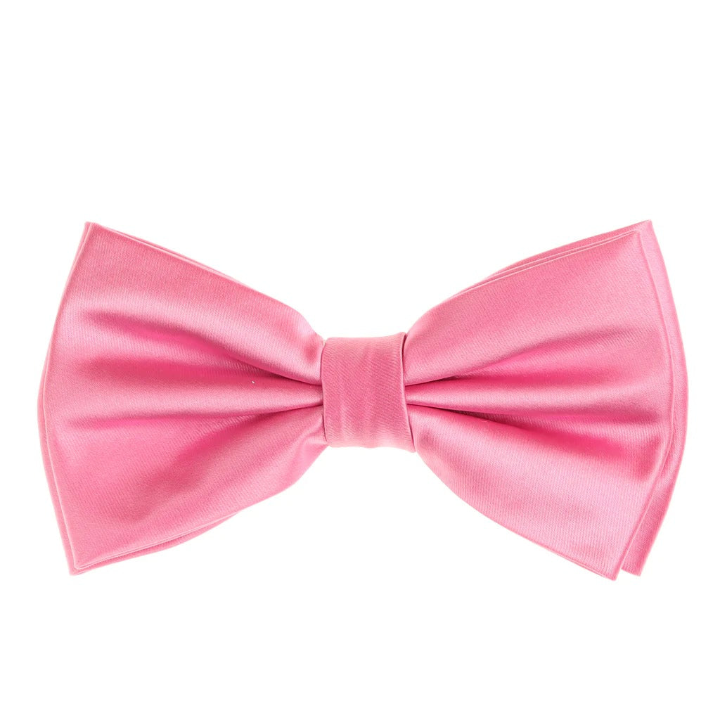 Pink Satin Finish Silk Pre-Tied Bow Tie with Matching Pocket Square