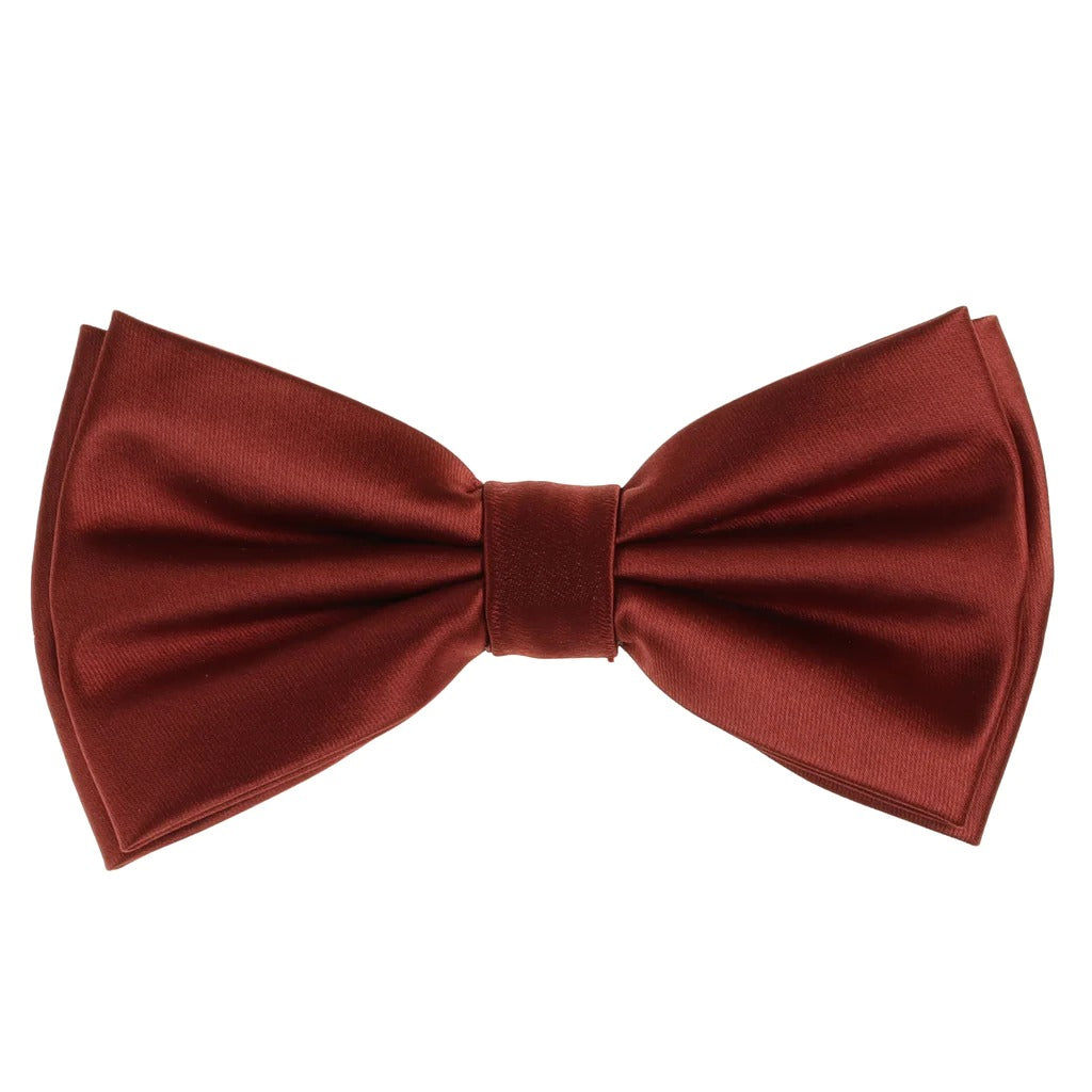 Cinnamon Satin Finish Silk Pre-Tied Bow Tie with Matching Pocket Square