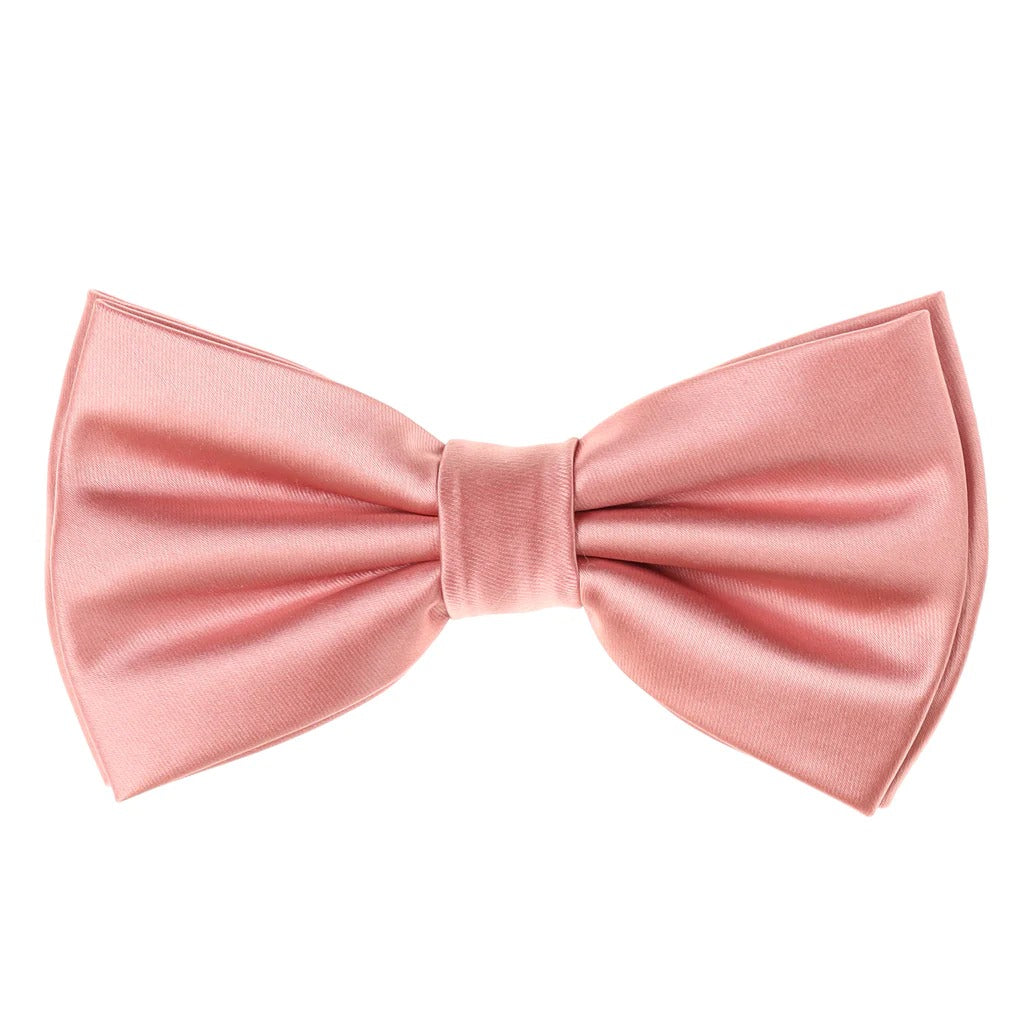 Ballet Pink Satin Finish Silk Pre-Tied Bow Tie with Matching Pocket Square
