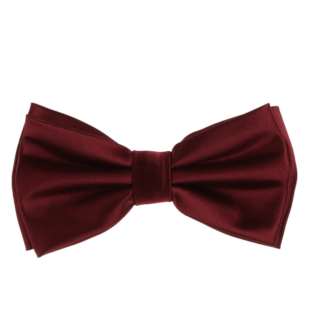 Wine Satin Finish Silk Pre-Tied Bow Tie with Matching Pocket Square