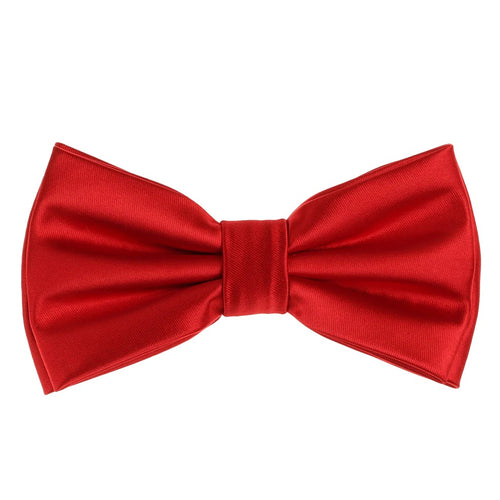 Scarlet Red Satin Finish Silk Pre-Tied Bow Tie with Matching Pocket Square