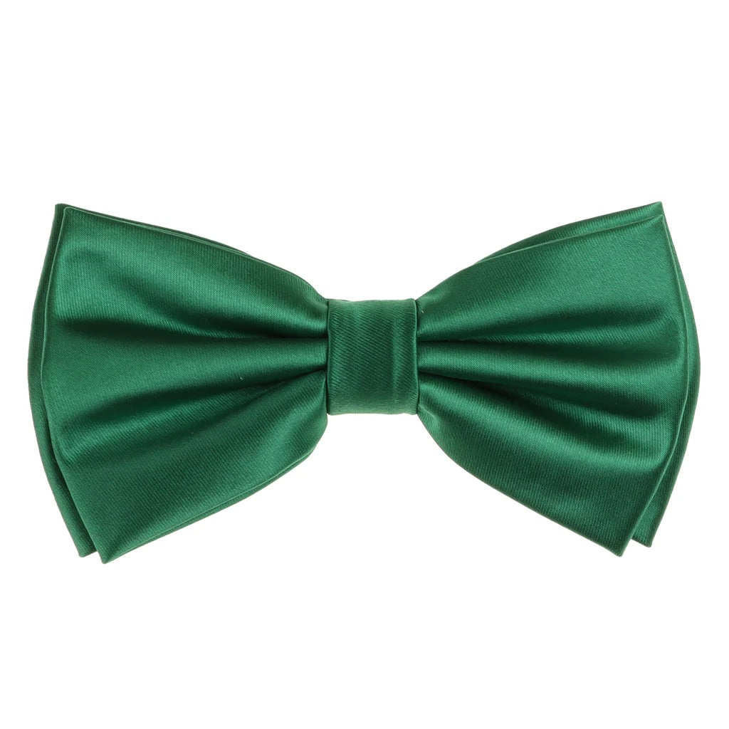 Emerald Green Satin Finish Silk Pre-Tied Bow Tie with Matching Pocket Square