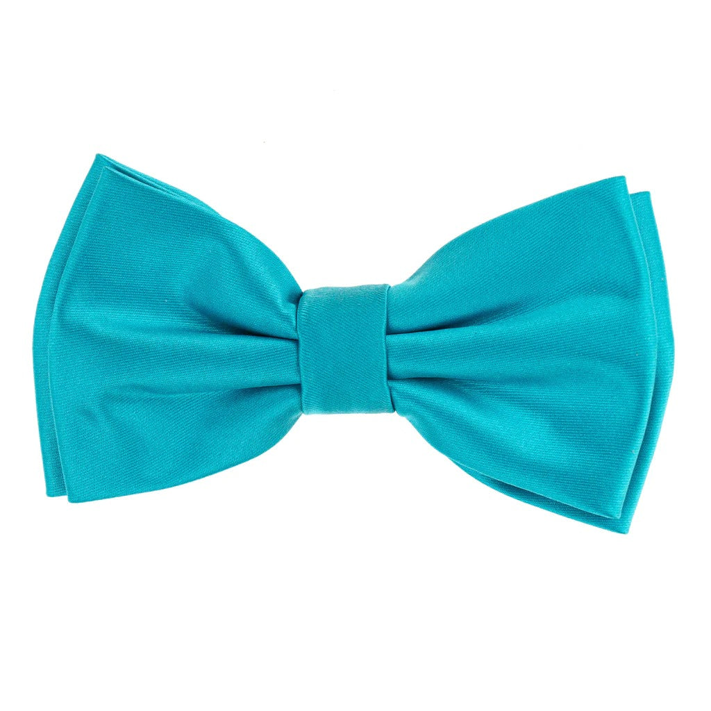 Turquoise Satin Finish Silk Pre-Tied Bow Tie with Matching Pocket Square